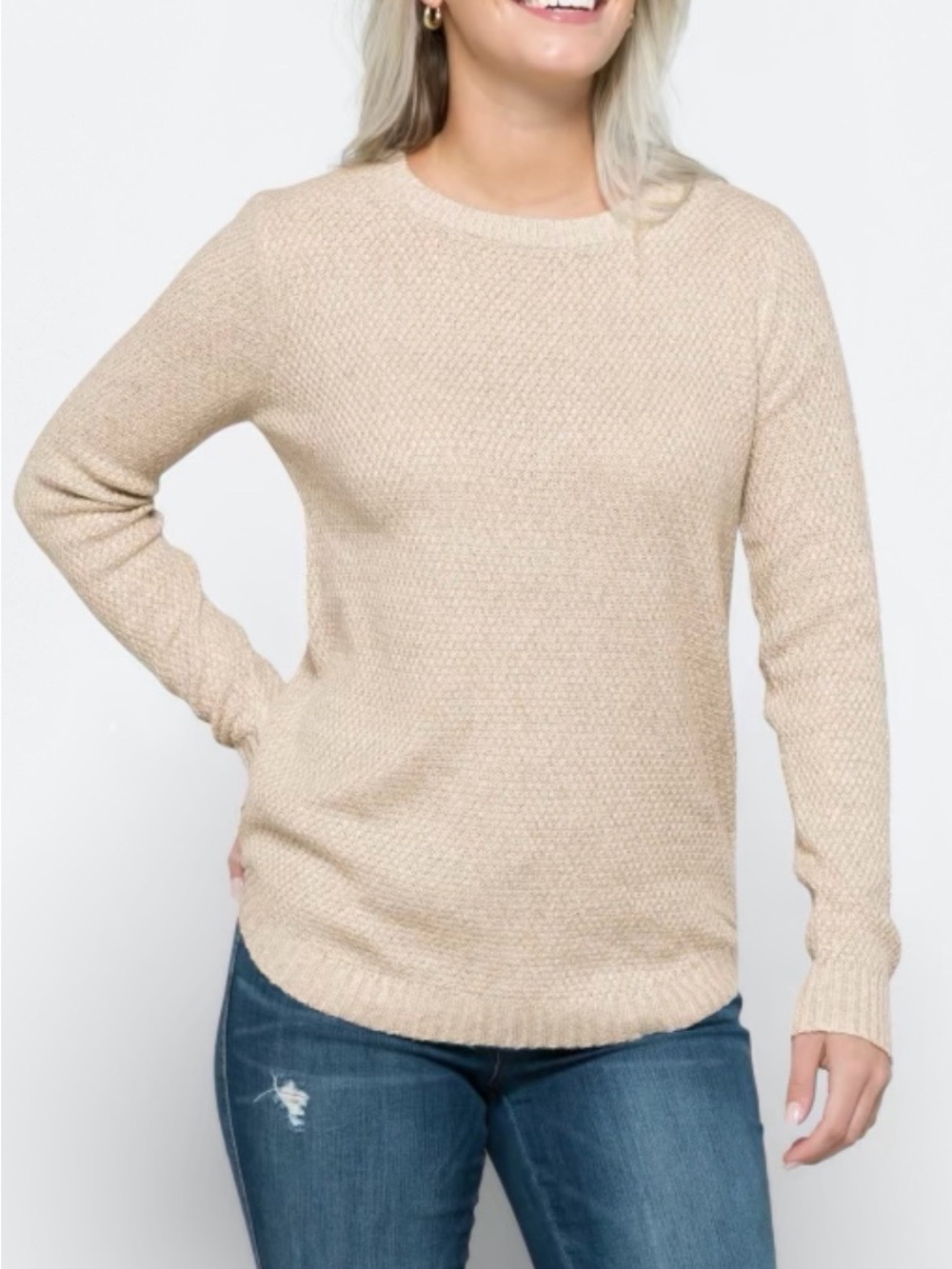 Pink Clover Beige Crewneck Sweater